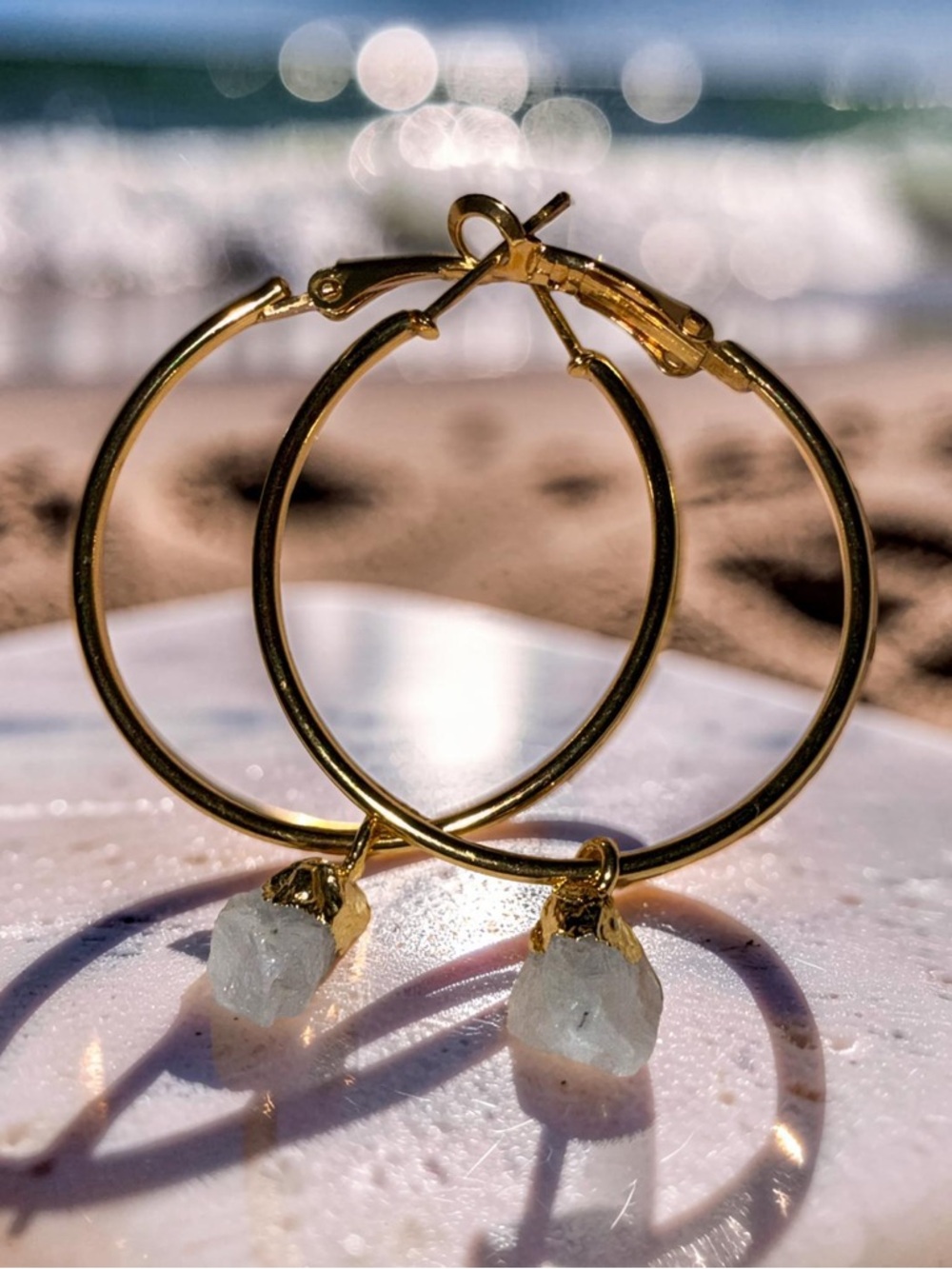 Raw White Moonstone earrings 🌛